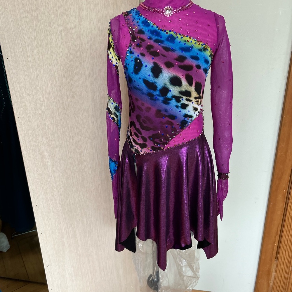 Colorful Figure Skating Competition Dress with Animal Print